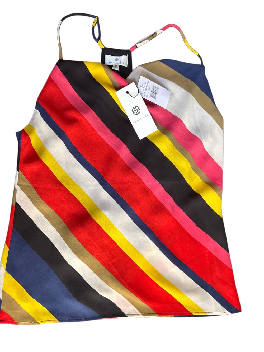 Socialite Multicolor Striped Satin Cami in Pink, Red, Yellow & Navy